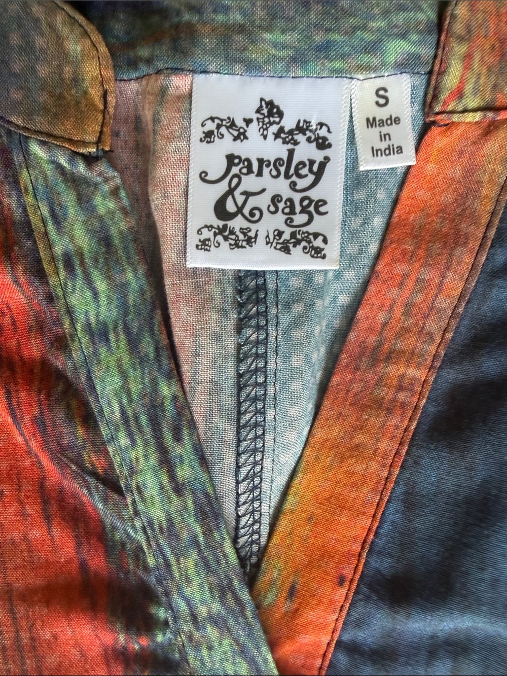 Abstract Striped Pullover Tunic in Orange, Blue & Green. SKU 419 - Picture 2 of 6